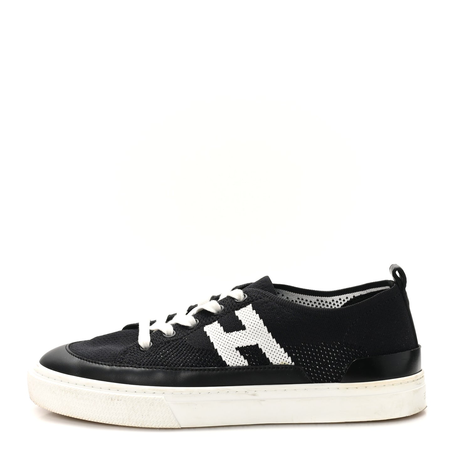 Knit Fabric Calfskin Deep Sneakers 38 Black White