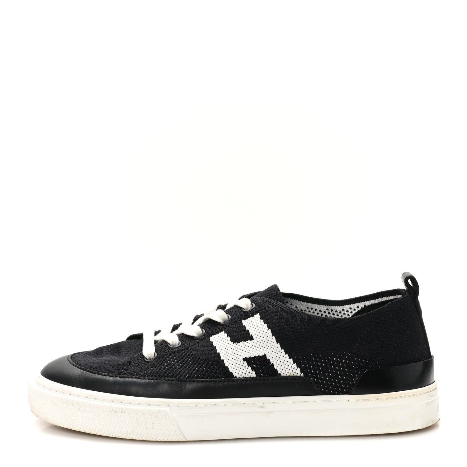 Hermes Knit Fabric Calfskin Deep Sneakers 38 Black White 1 of 10