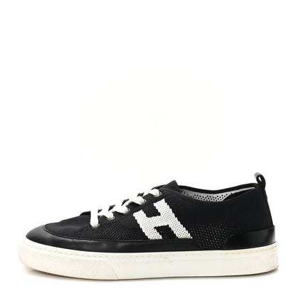 Hermes Knit Fabric Calfskin Deep Sneakers 38 Black White 1 of 10