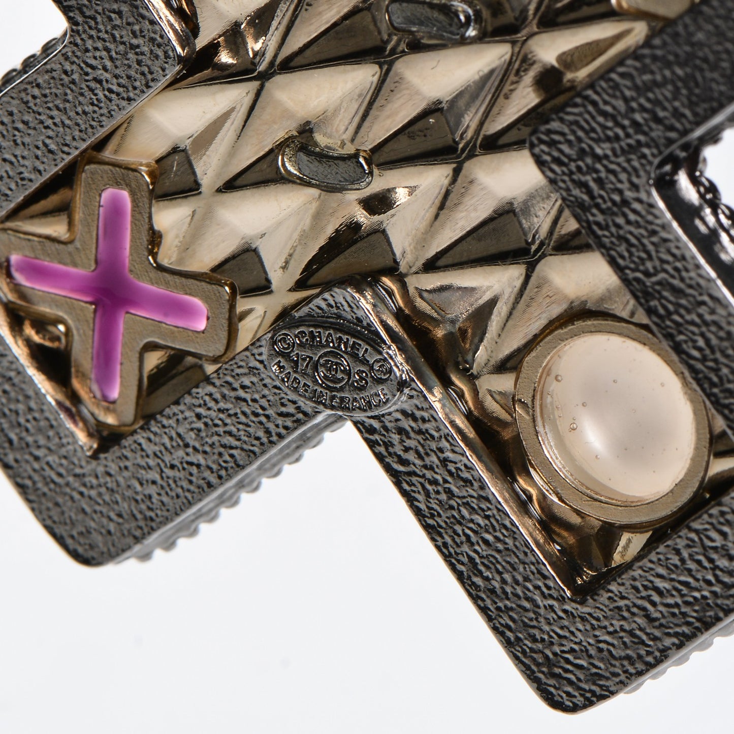Ruthenium Resin Pearl CC Cross Long Pendant Necklace Multicolor