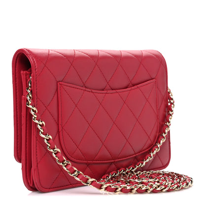 Chanel Lambskin Quilted Wallet On Chain WOC Dark Pink 3 of 12