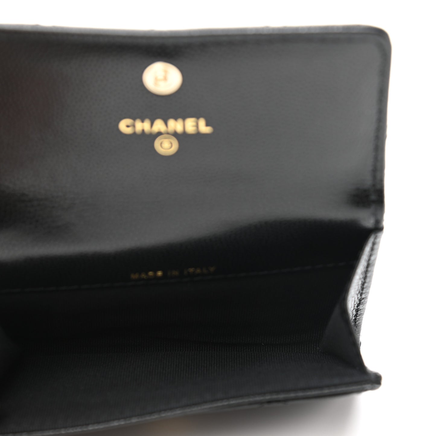 Caviar Quilted Crystal CC Flap Card Holder Black