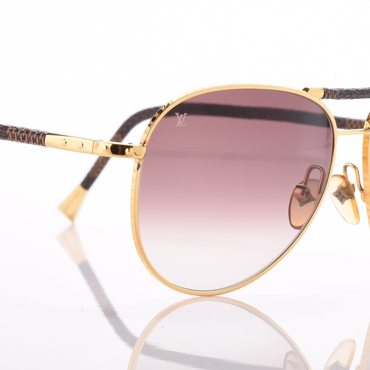 Louis Vuitton Damier Ebene Conspiration Pilote Sunglasses Z0202U Gold 7 of 8
