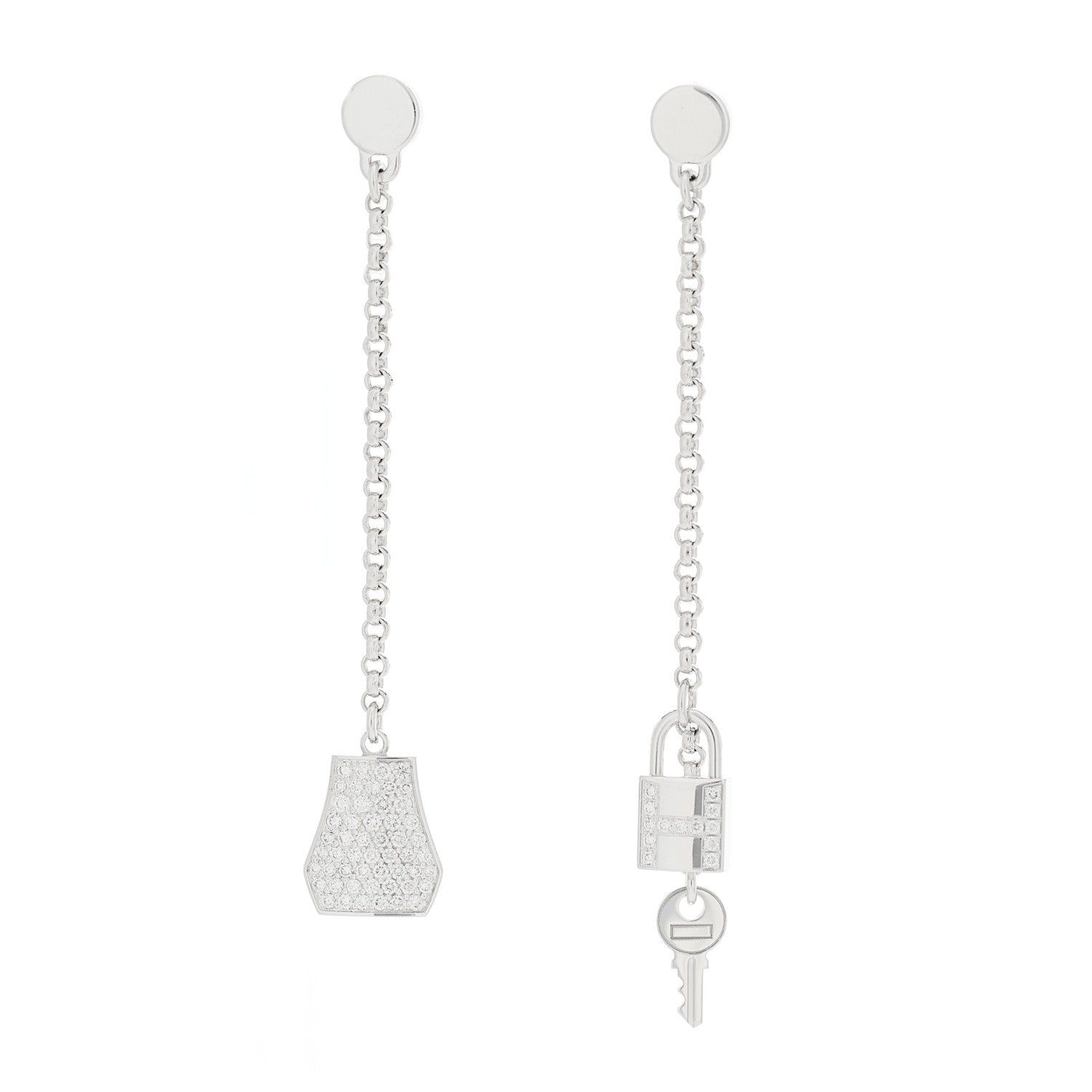 Hermes 18K White Gold Diamond Kelly Clochette Drop Earrings 1 of 7