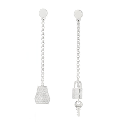 Hermes 18K White Gold Diamond Kelly Clochette Drop Earrings 1 of 7