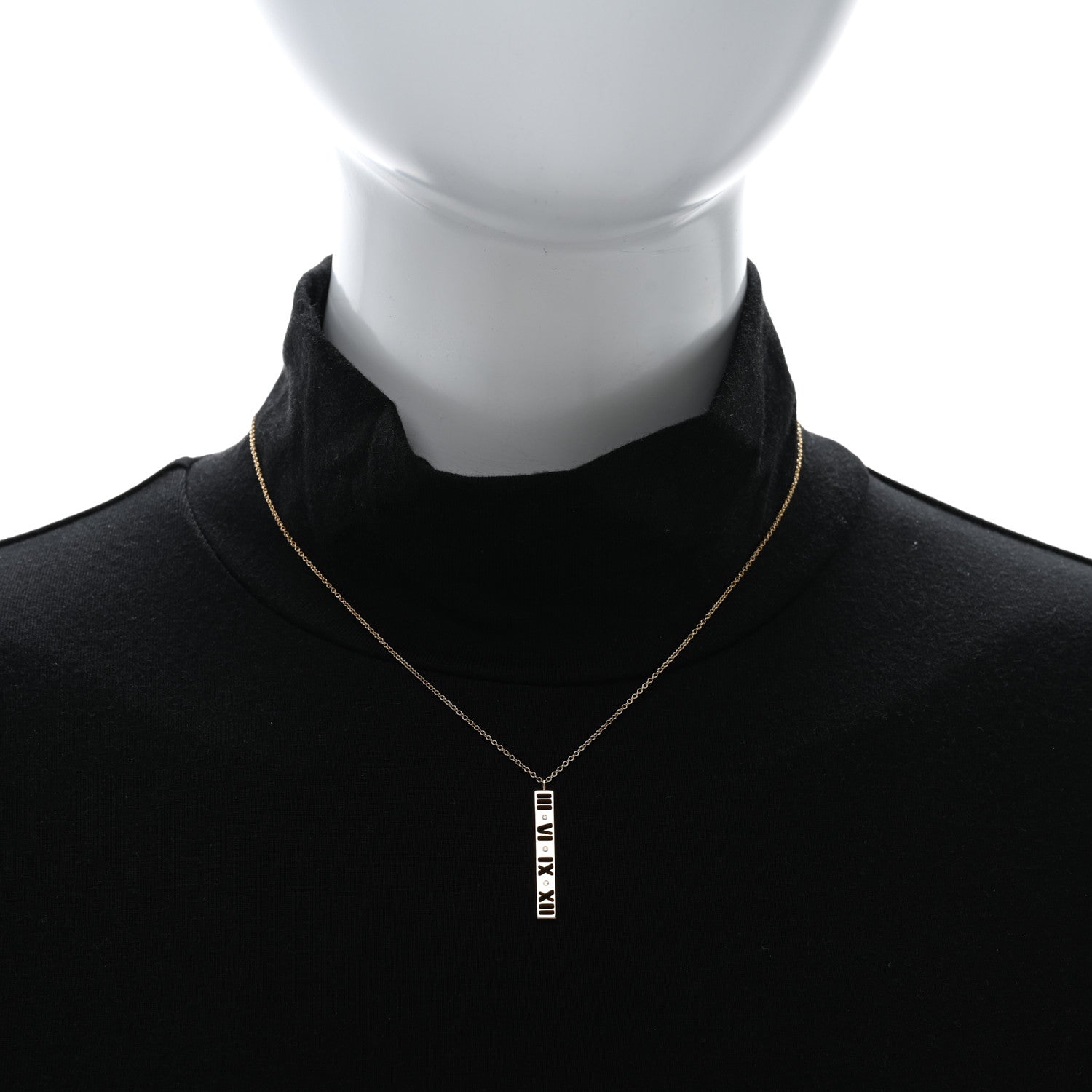 Tiffany 18K Rose Gold Diamond Atlas Bar Pendant Necklace 2 of 5