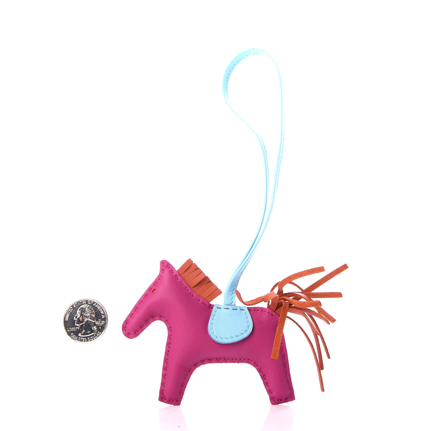 Hermes Milo Lambskin Grigri Rodeo Horse Bag Charm PM Rose Pourpre Cornaline Celeste 2 of 4