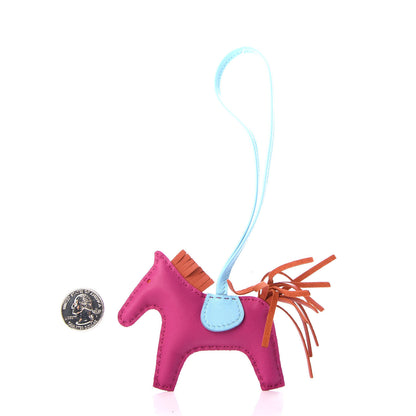 Hermes Milo Lambskin Grigri Rodeo Horse Bag Charm PM Rose Pourpre Cornaline Celeste 2 of 4
