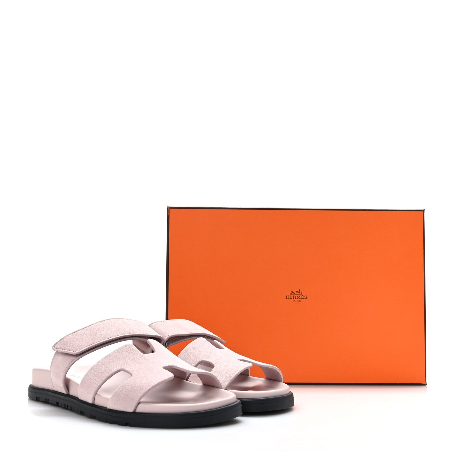 Hermes Suede Goatskin Womens Chypre Sandals 37.5 Rose Porcelaine 9 of 9