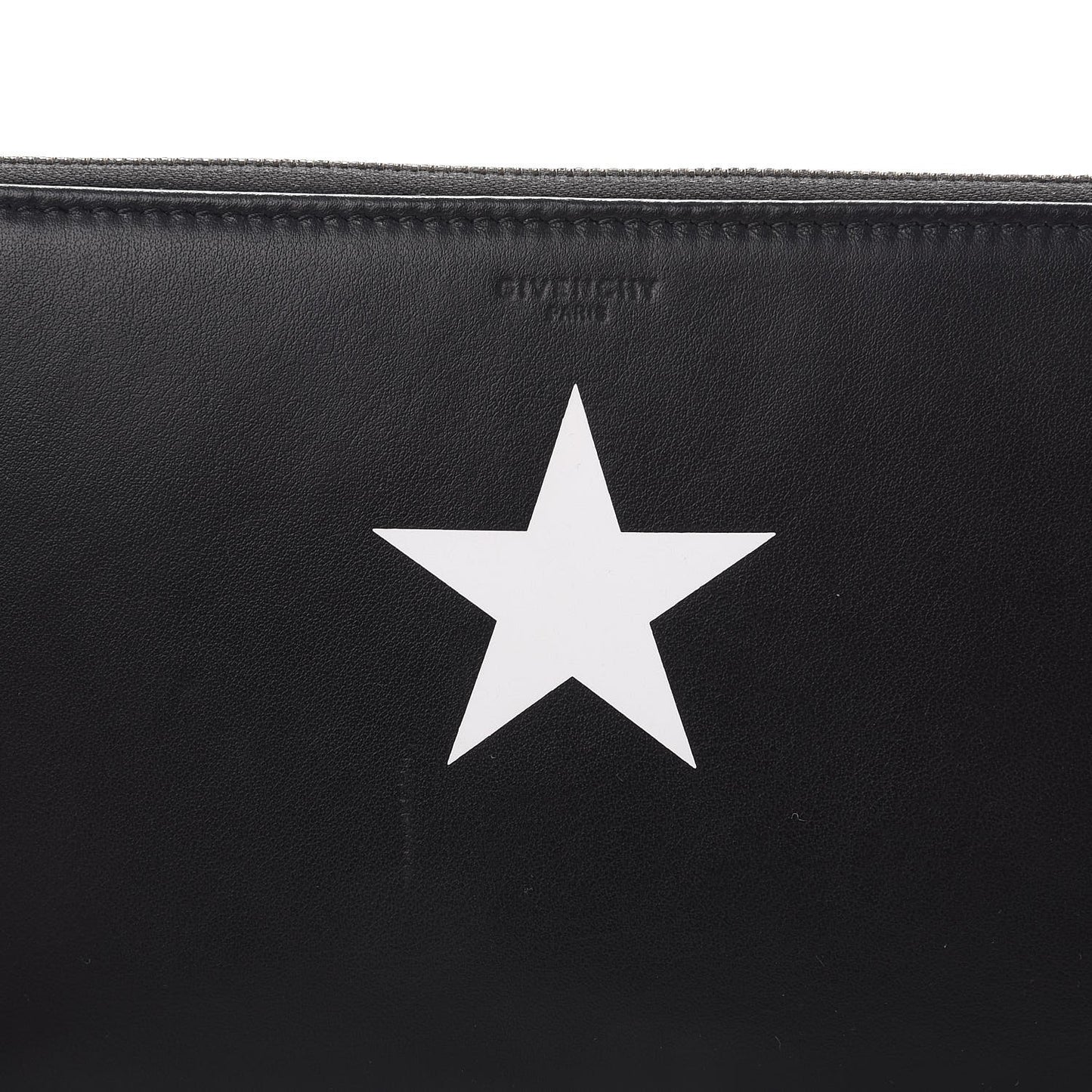 Calfskin Star Pandora Zip Around Wallet Black White