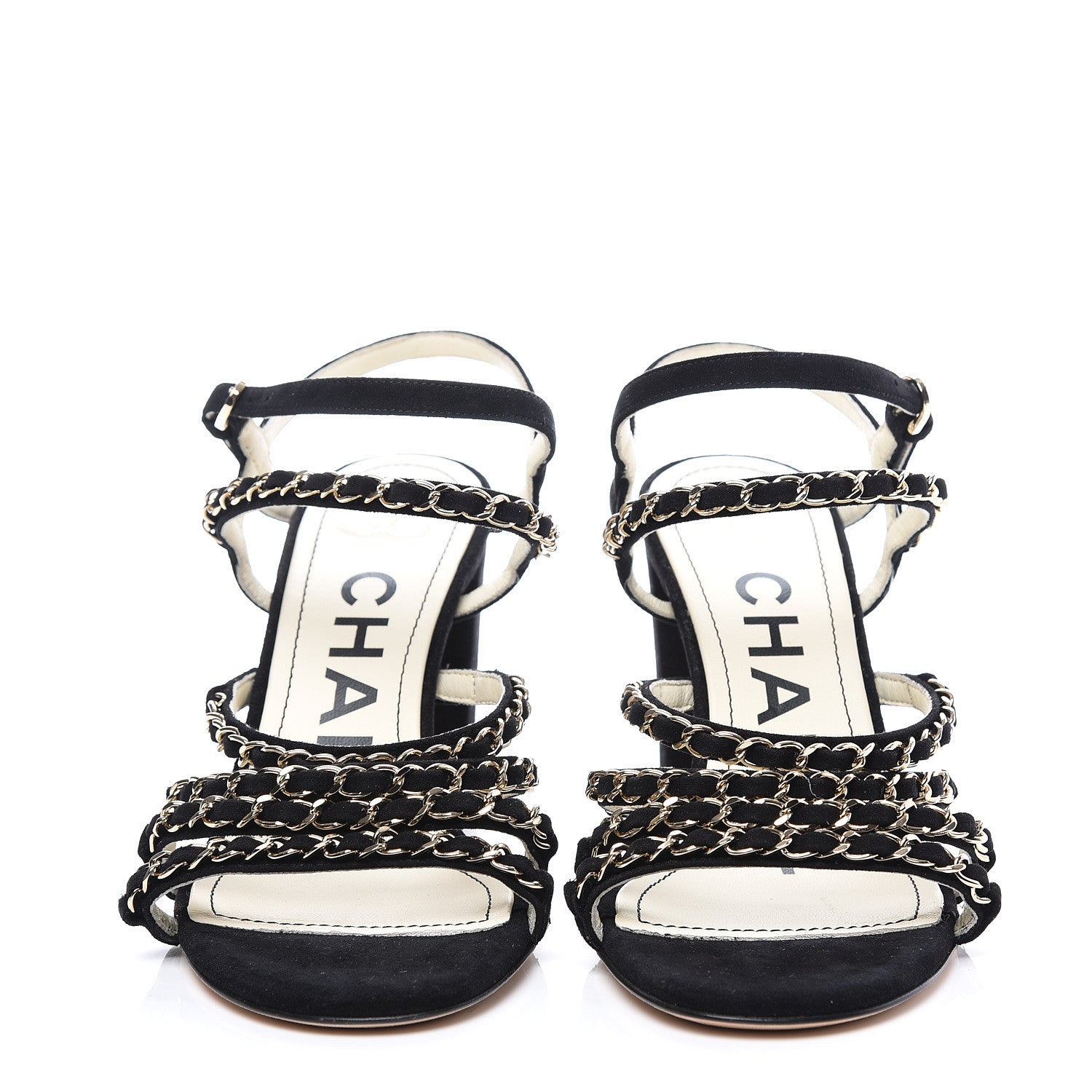 Chanel Suede Chain Sandals 38 Black 2 of 10