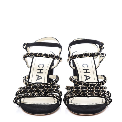 Chanel Suede Chain Sandals 38 Black 2 of 10