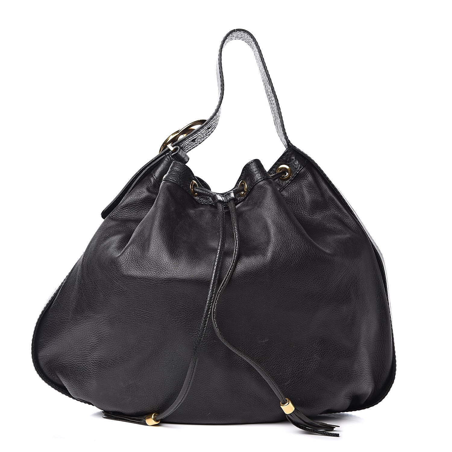 Gucci Pebbled Calfskin Medium Interlocking Icon Shoulder Bag Black 1 of 13