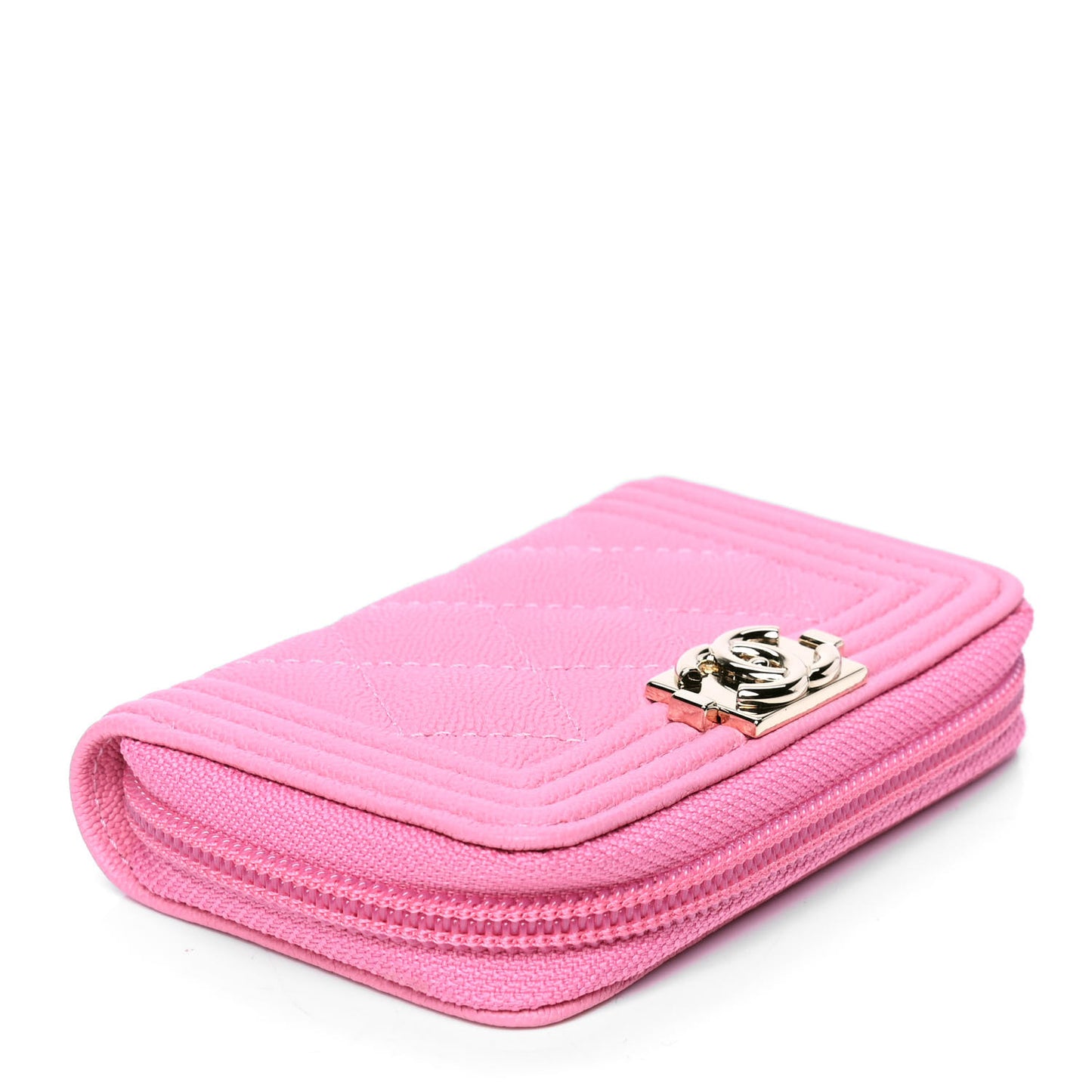 Caviar Quilted Boy Zip Around Coin Purse Wallet Pink