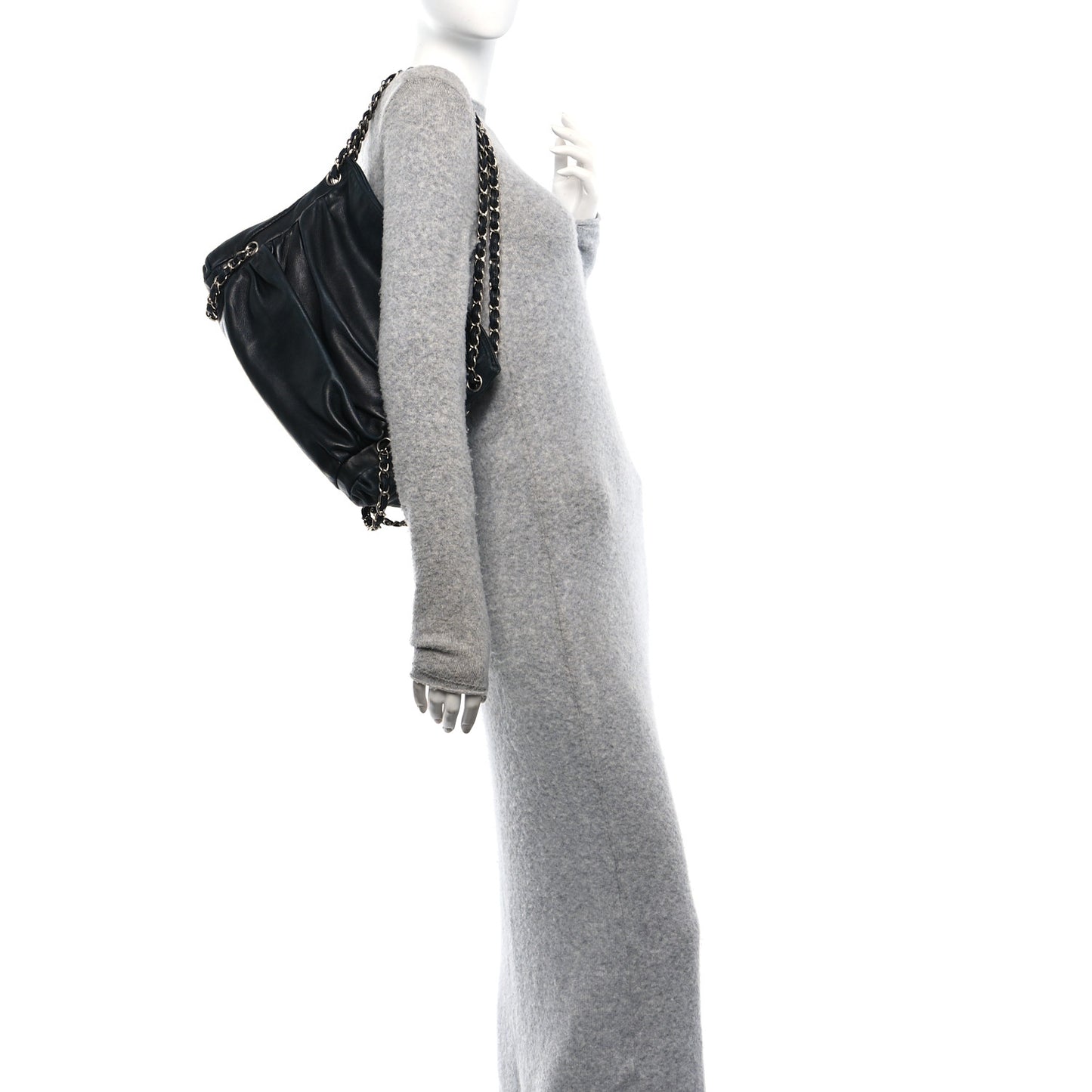 Lambskin Large Sharpei Shoulder Bag Black