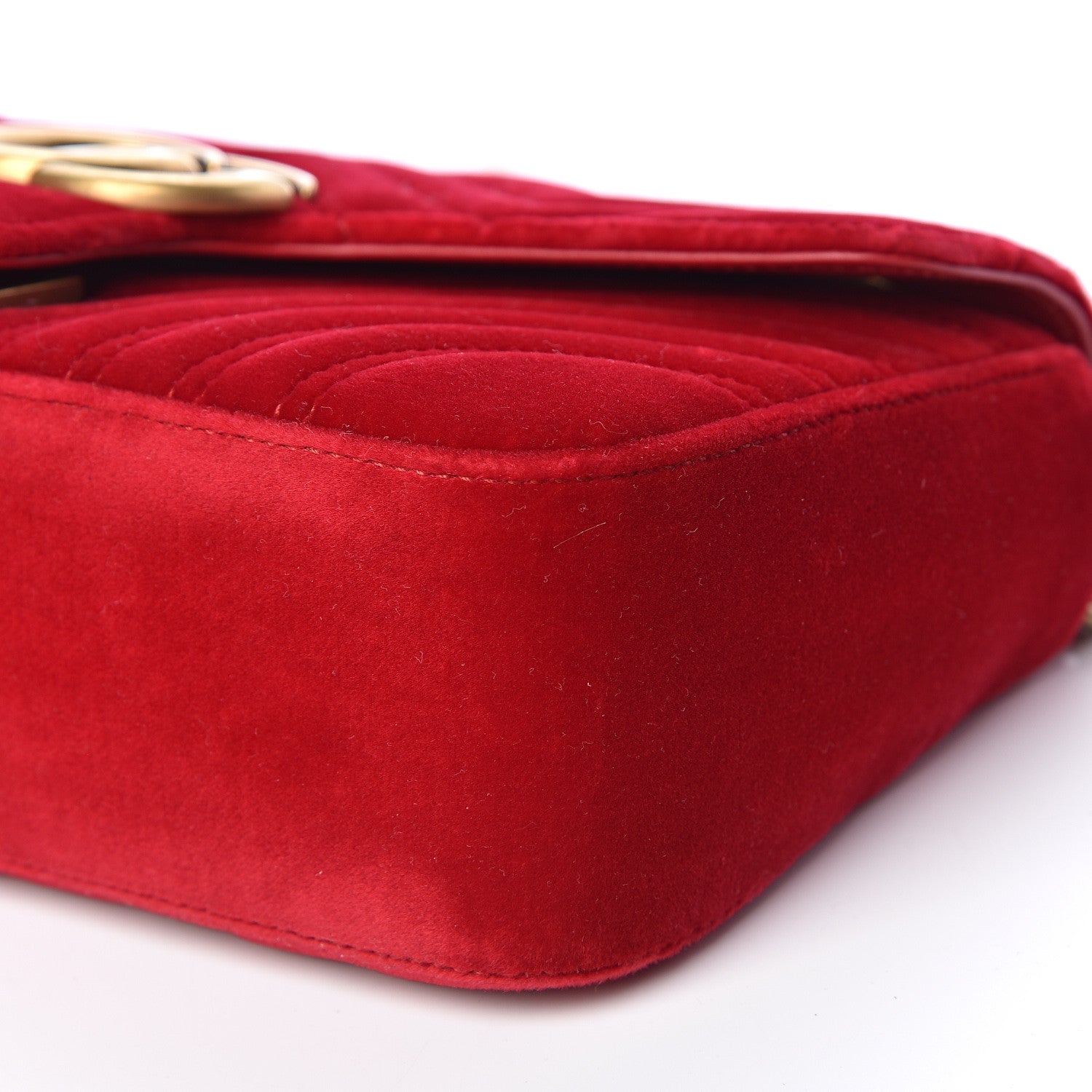 Gucci Velvet Matelasse Small GG Marmont Shoulder Bag Hibiscus Red 6 of 10