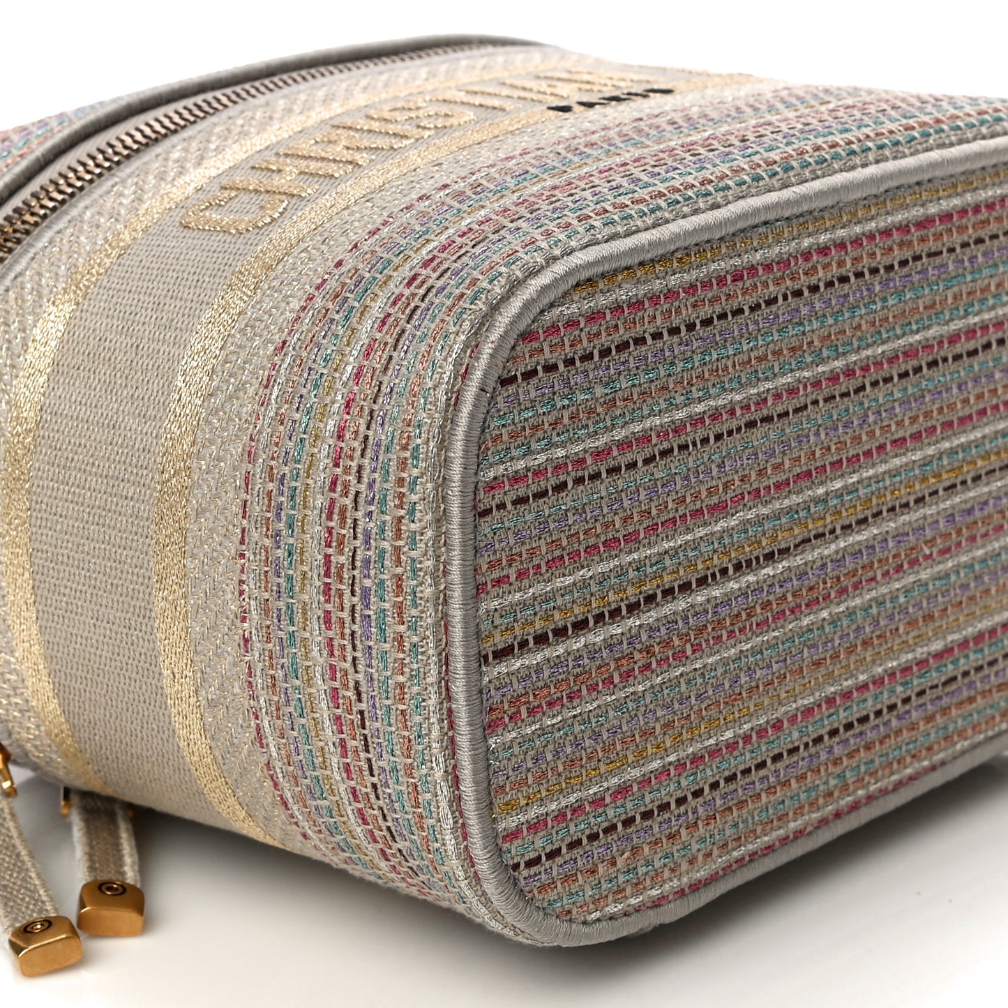 Canvas Embroidered Stripes Diortravel Vanity Case Multicolor