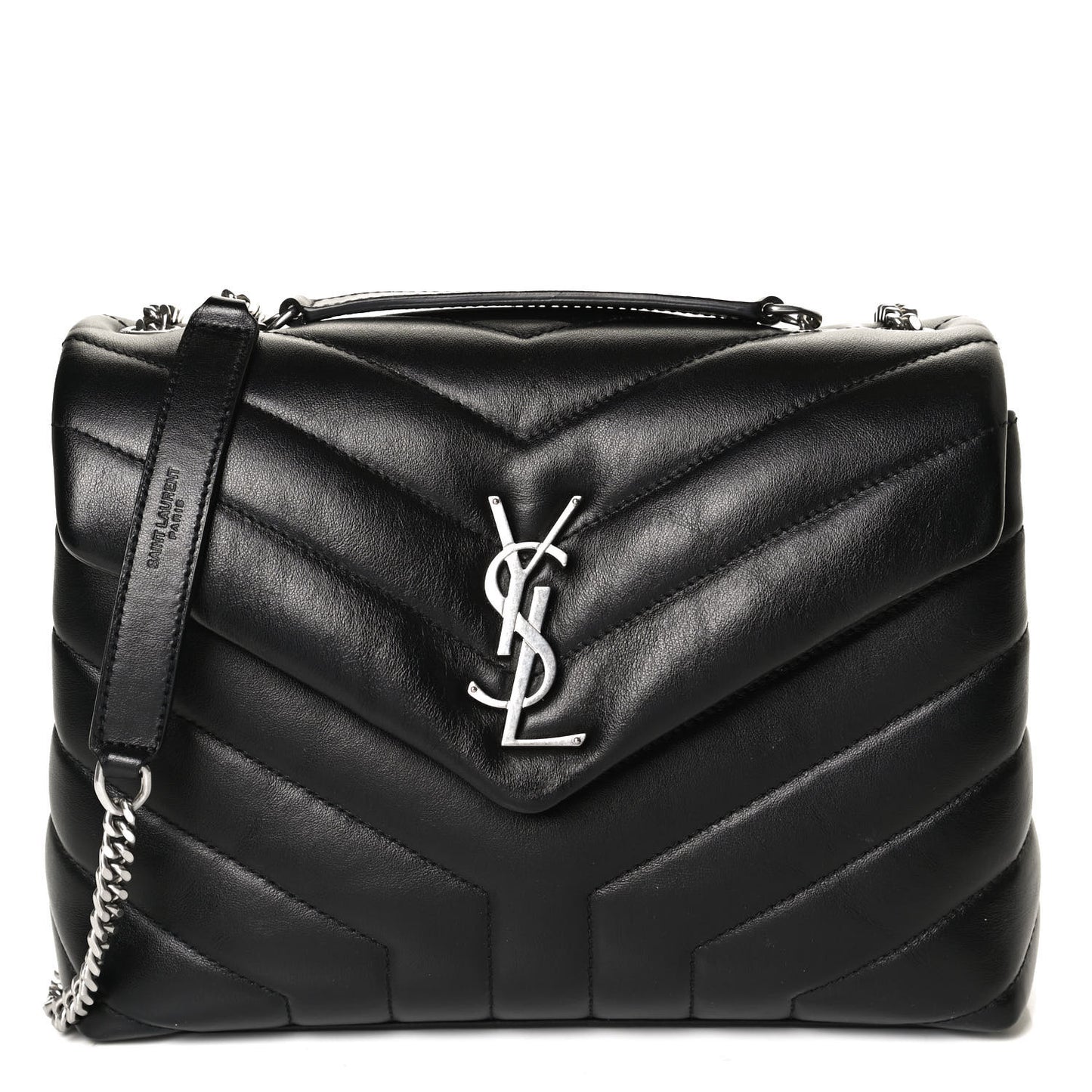 Calfskin Y Quilted Monogram Small Loulou Chain Satchel Black