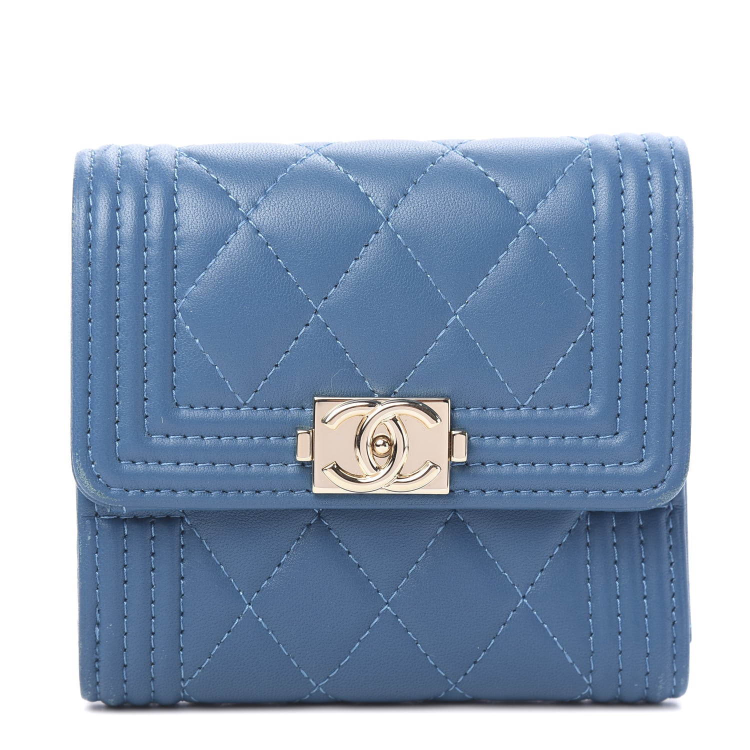 Chanel Lambskin Quilted Compact Boy Wallet Blue 1 of 8