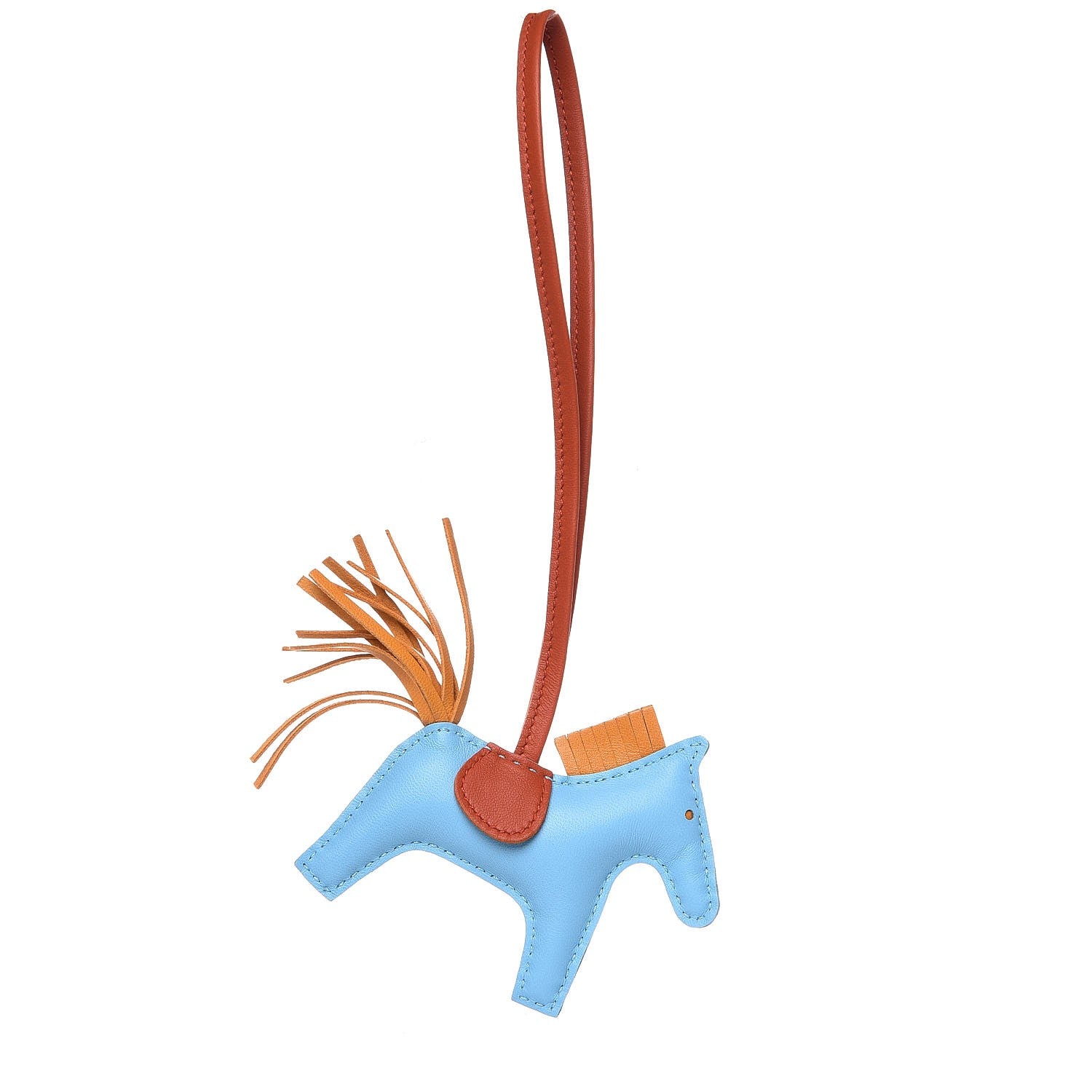 Hermes Milo Lambskin Grigri Rodeo Horse Bag Charm PM Celeste Naturel Bouton D'Or Cornaline 1 of 4