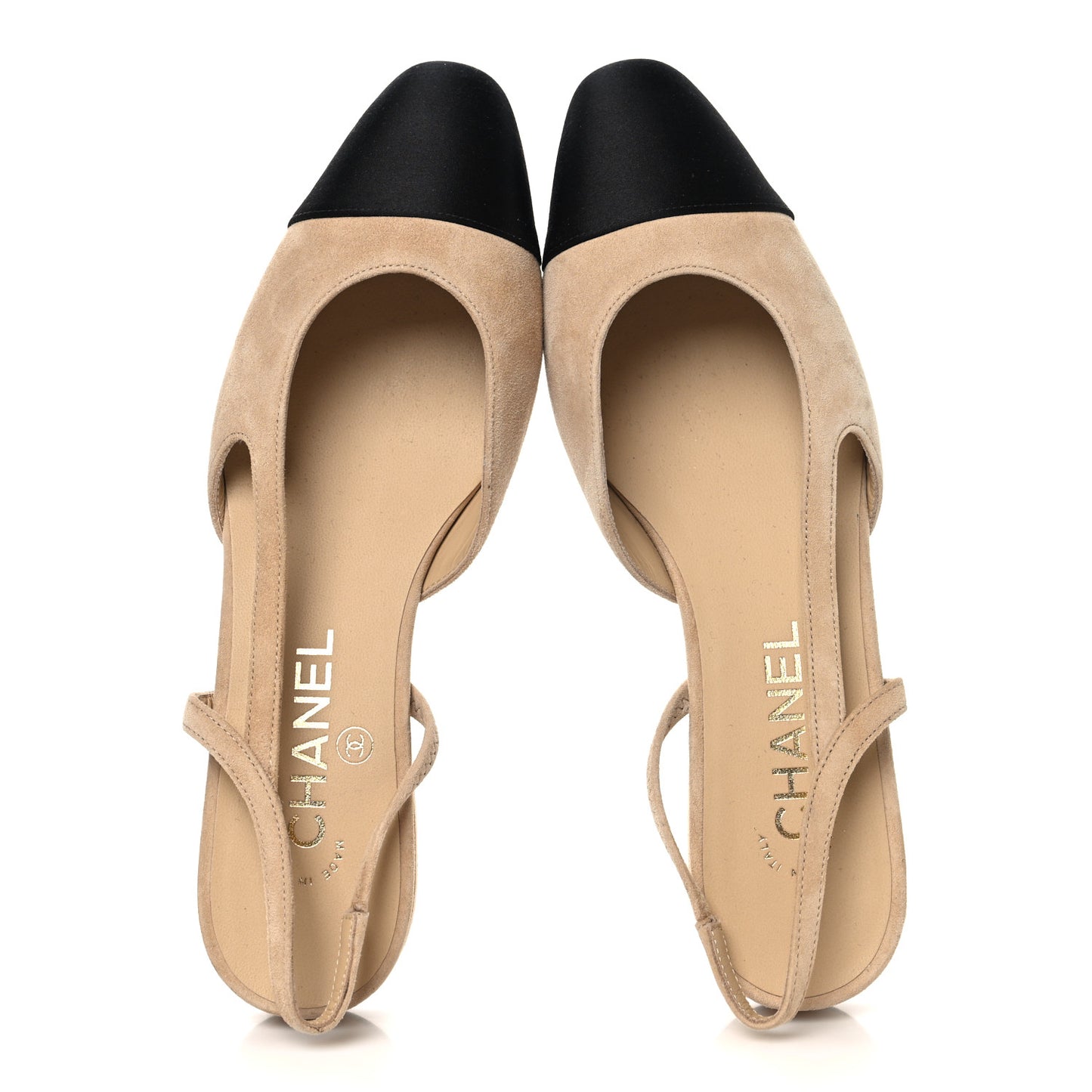 Suede Cap Toe CC Slingback Flats 37 Beige Black