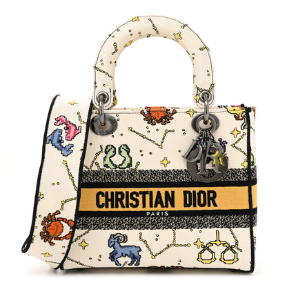 Christian Dior Canvas Pixel Zodiac Embroidered Medium Lady D-Lite Ecru Multicolor 1 of 10