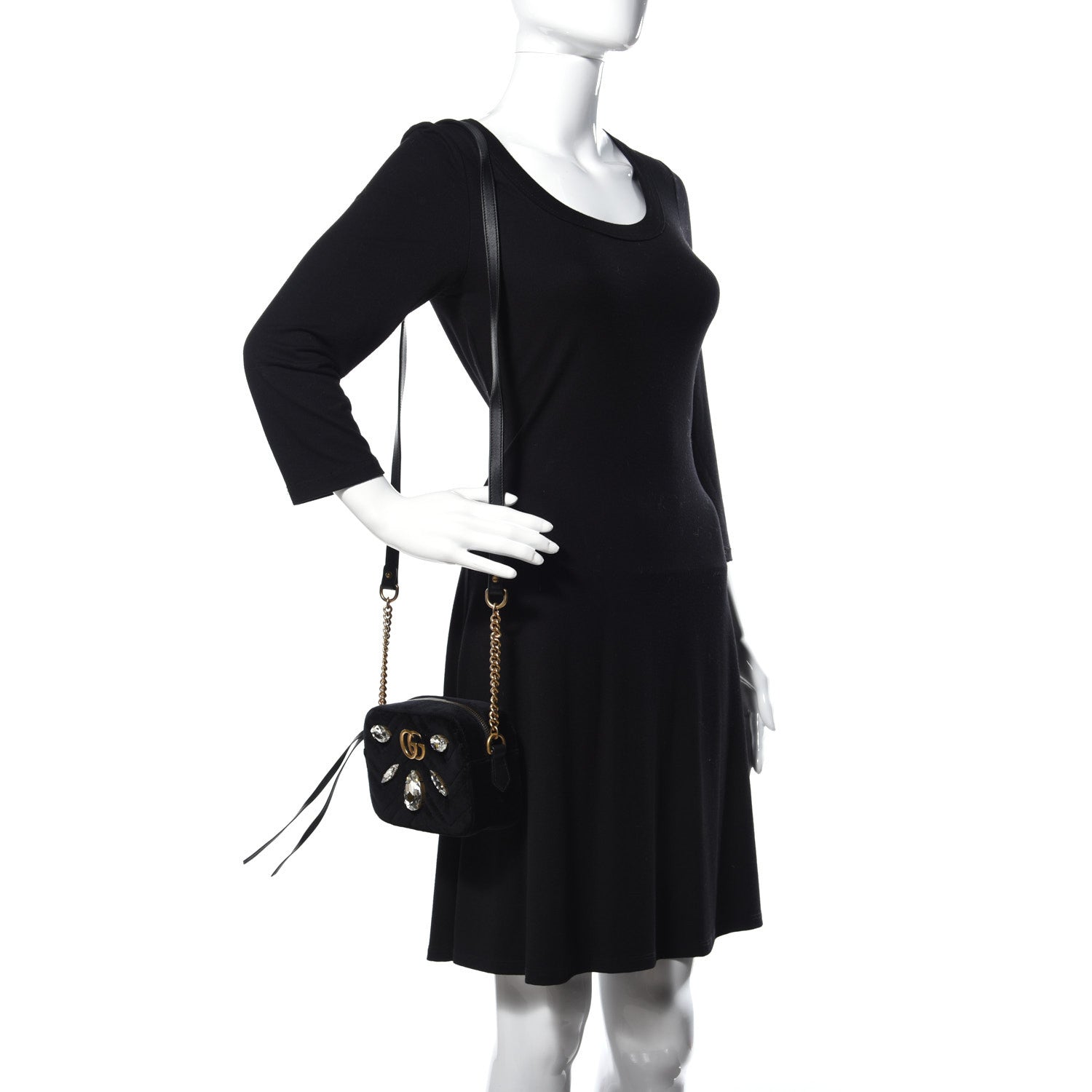 Gucci Velvet Matelasse Marquise Crystals Mini GG Marmont Chain Shoulder Bag Black 2 of 10