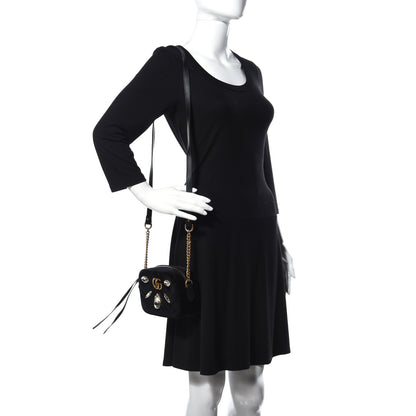 Gucci Velvet Matelasse Marquise Crystals Mini GG Marmont Chain Shoulder Bag Black 2 of 10