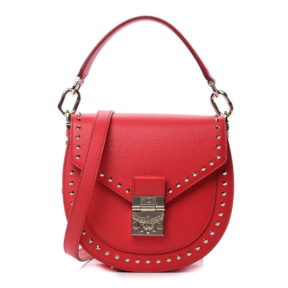 MCM Grained Calfskin Small Patricia Studded Crossbody Bag Chinese Red 1 of 10