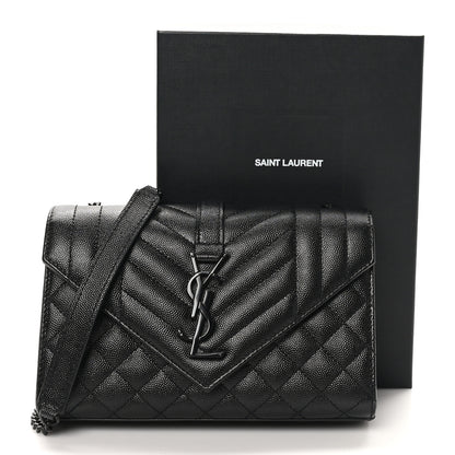 Saint Laurent Grain De Poudre Textured Mixed Matelasse Triquilt Small Monogram Monochrome Satchel Black 11 of 11