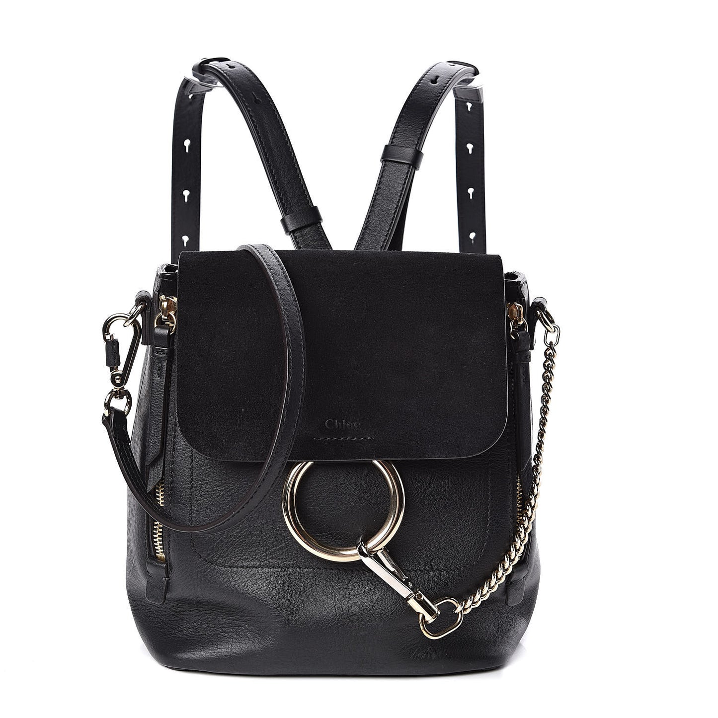 Suede Calfskin Small Faye Backpack Black