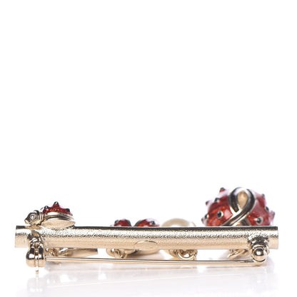 Chanel Enamel Pearl CC Ladybug Brooch Red Gold 3 of 5