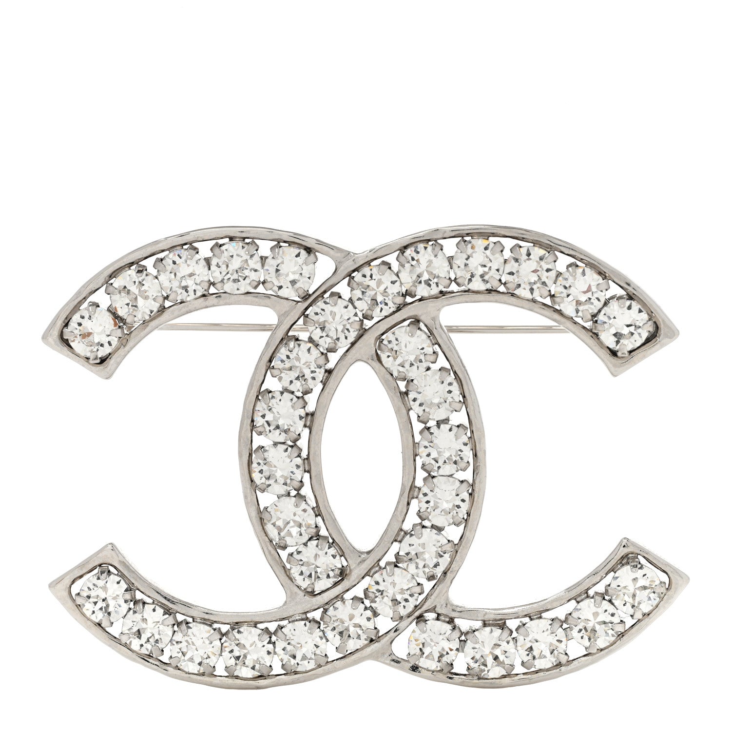 Chanel Crystal Large CC Brooch Silver 1 of 4