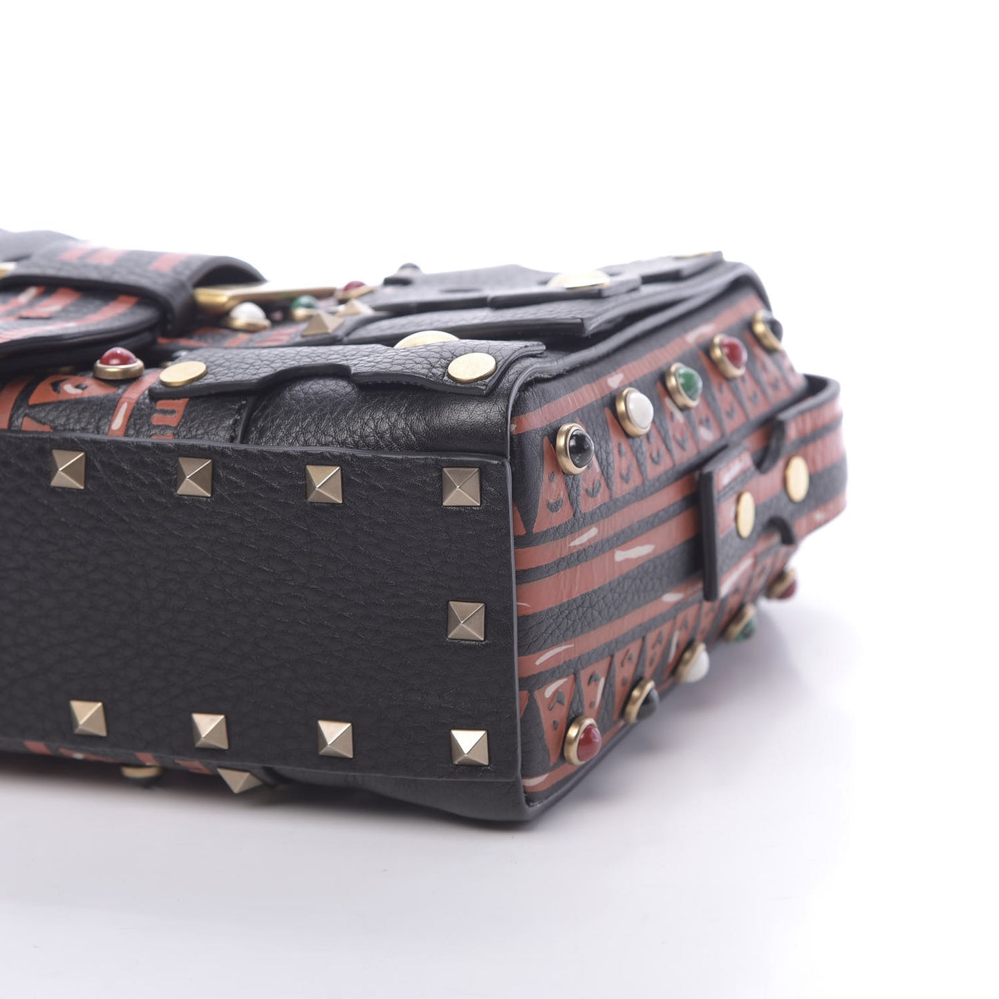 Calfskin Tribal Rockstud Shoulder Bag Black