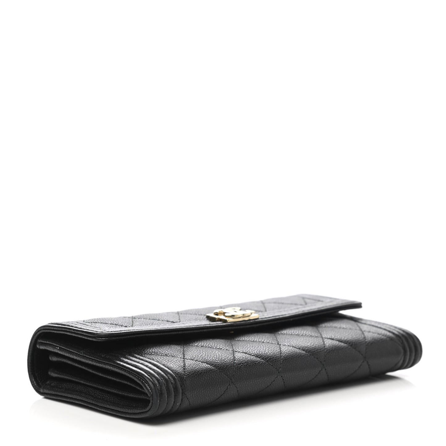 Caviar Quilted Long Boy Flap Wallet Black