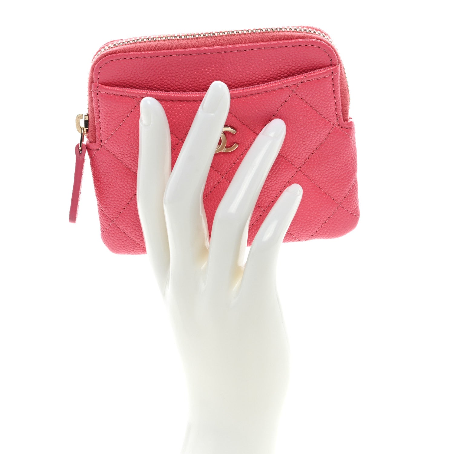 Chanel Caviar Quilted Zip Card Holder Wallet Pink 2 of 7
