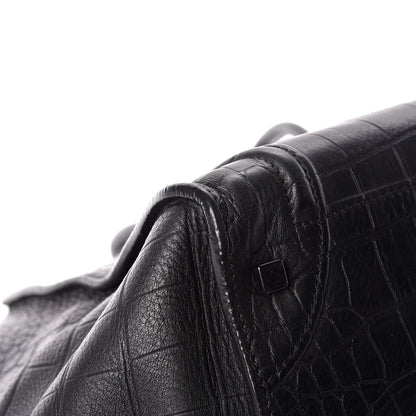 Celine Crocodile Embossed Calfskin Medium Phantom Luggage Black 15 of 18