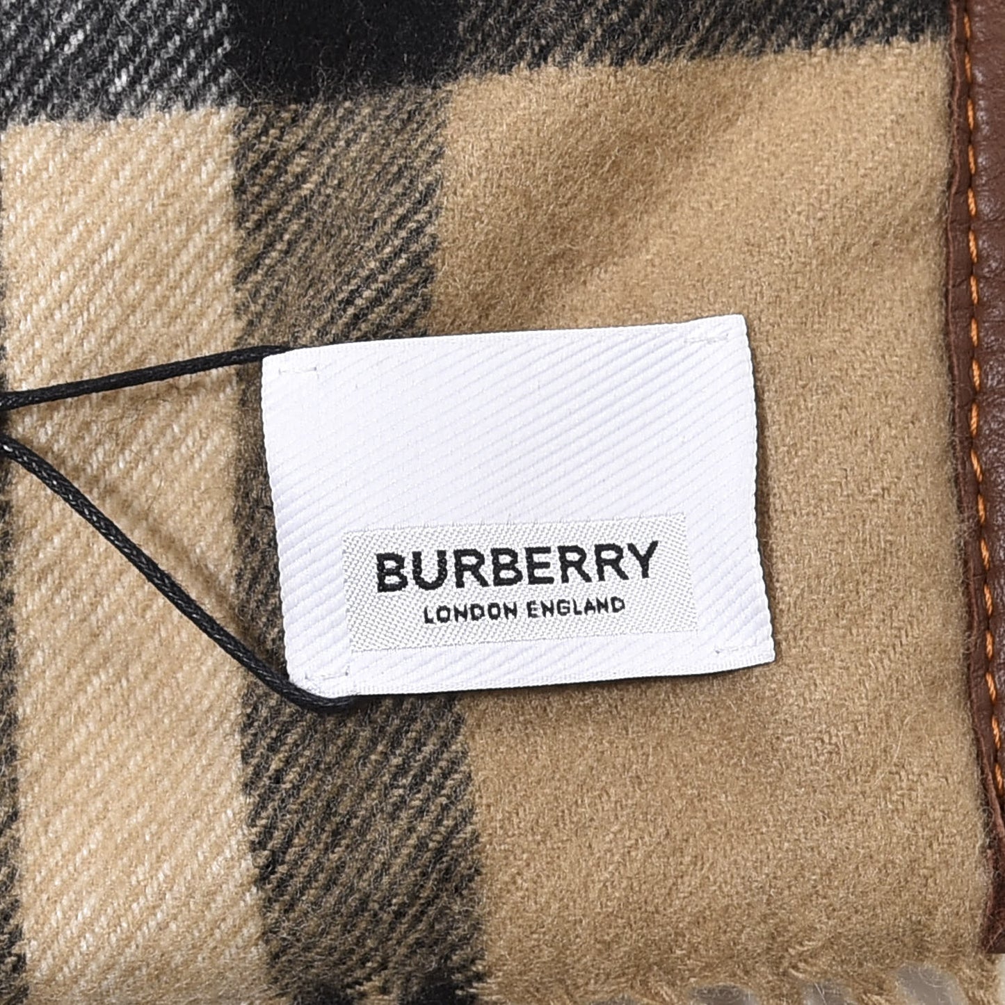 Cashmere Lambskin Trimmed Vintage Check Fringe Scarf Beige