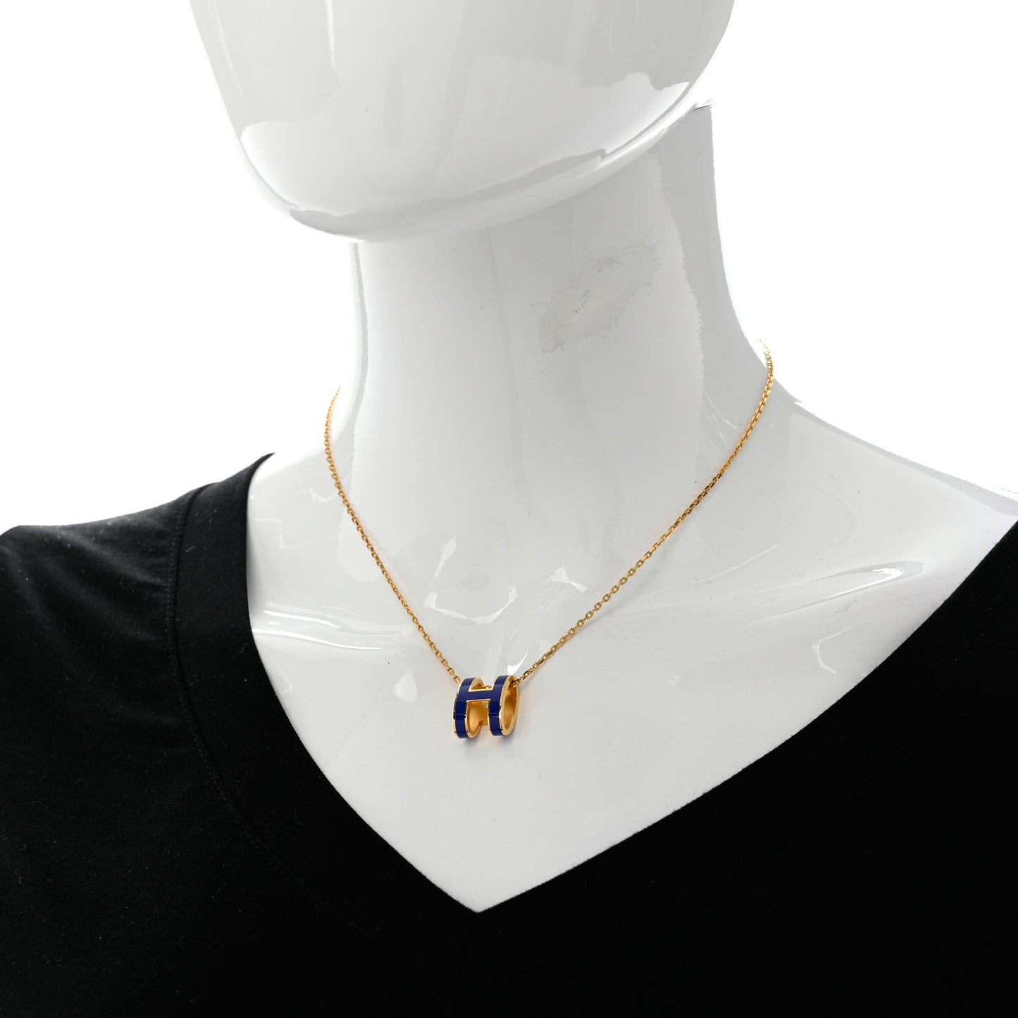 Lacquered Gold Pop H Pendant Necklace Bleu Royal