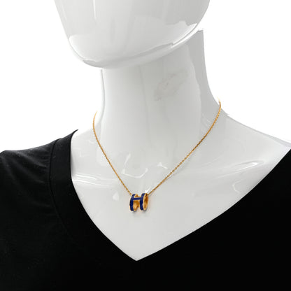 Hermes Lacquered Gold Pop H Pendant Necklace Bleu Royal 2 of 8