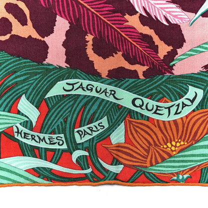 Hermes Cashmere Silk Jaguar Quetzal Shawl 140 Fuchsia Vert Jaune D'Or 3 of 5