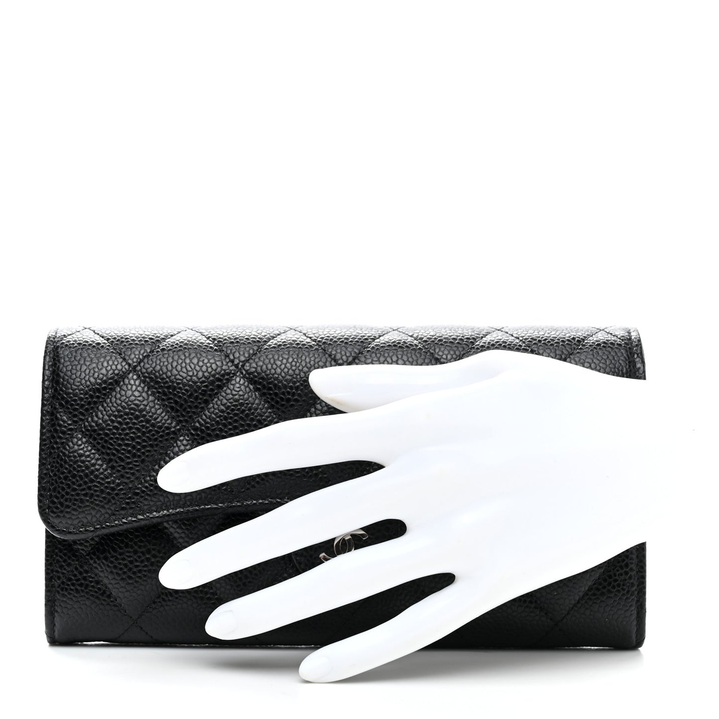 Caviar Quilted Large Gusset Flap Wallet Black