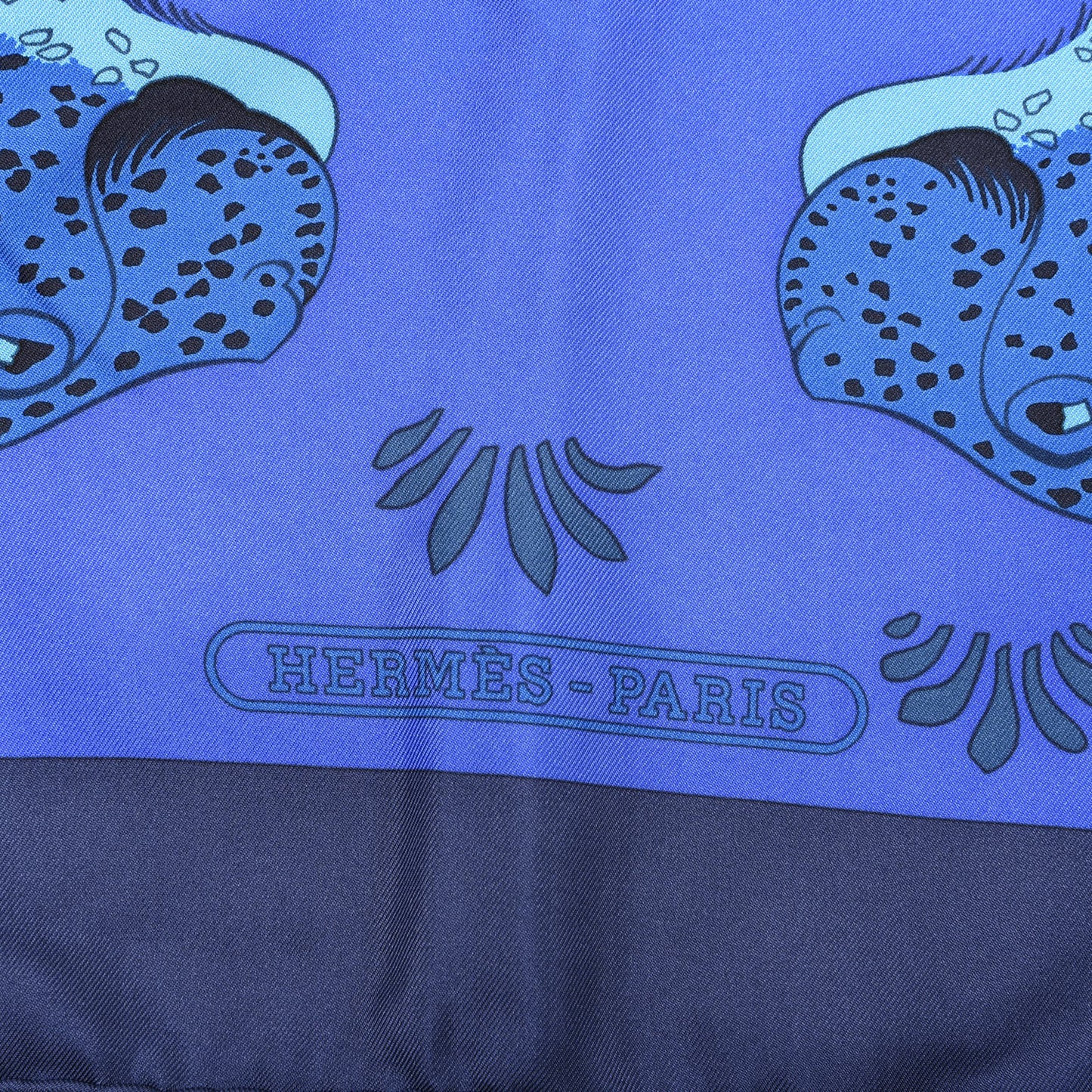 Silk Les Leopards Scarf 90 Marine Bleu Roy Turquoise