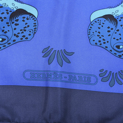 Hermes Silk Les Leopards Scarf 90 Marine Bleu Roy Turquoise 3 of 3