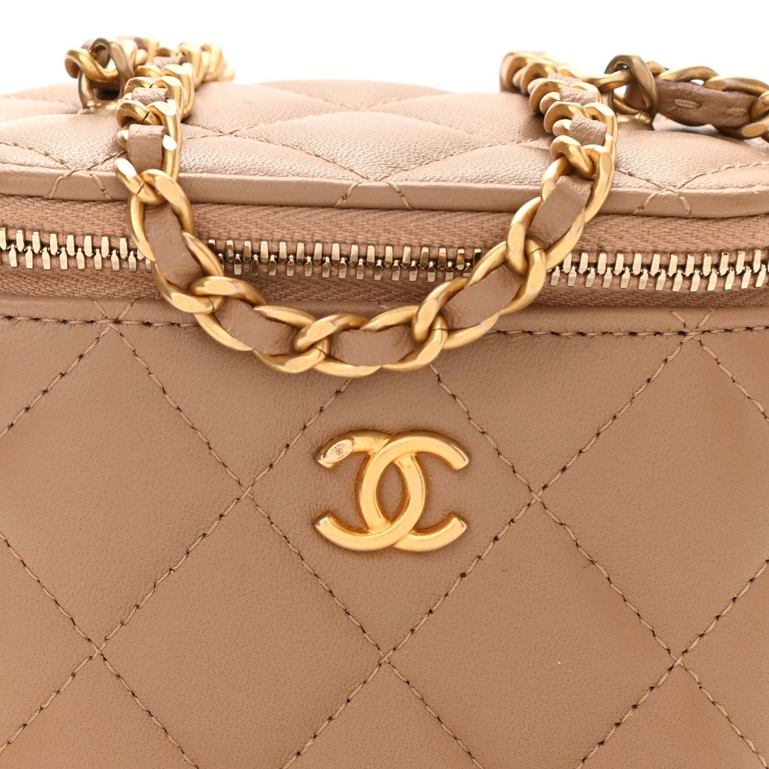 Chanel Lambskin Quilted Pearl Crush Mini Vanity Case With Chain Beige 9 of 12