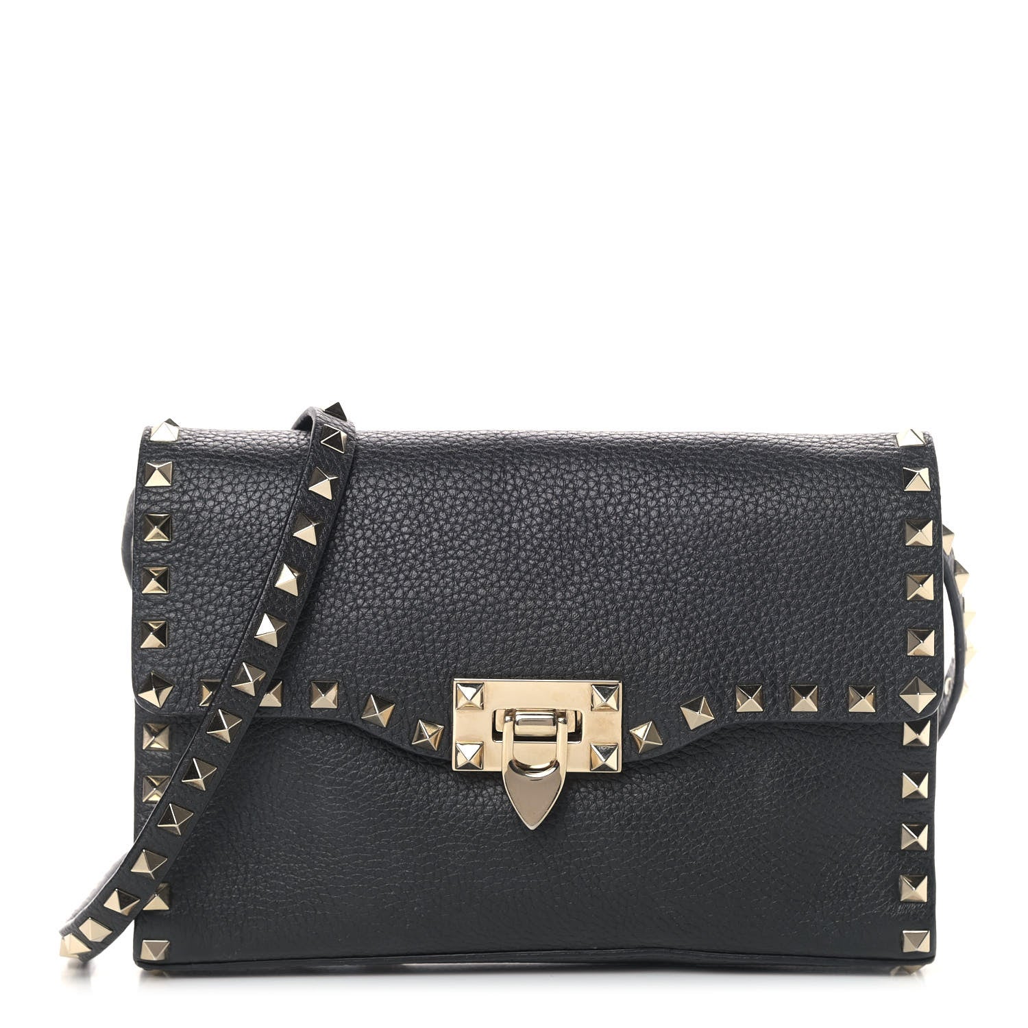Valentino Garavani Pebbled Calfskin Medium Rockstud Flip Lock Crossbody Bag Black 1 of 7