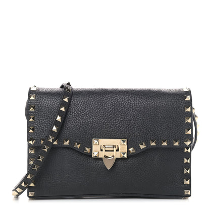 Valentino Garavani Pebbled Calfskin Medium Rockstud Flip Lock Crossbody Bag Black 1 of 7