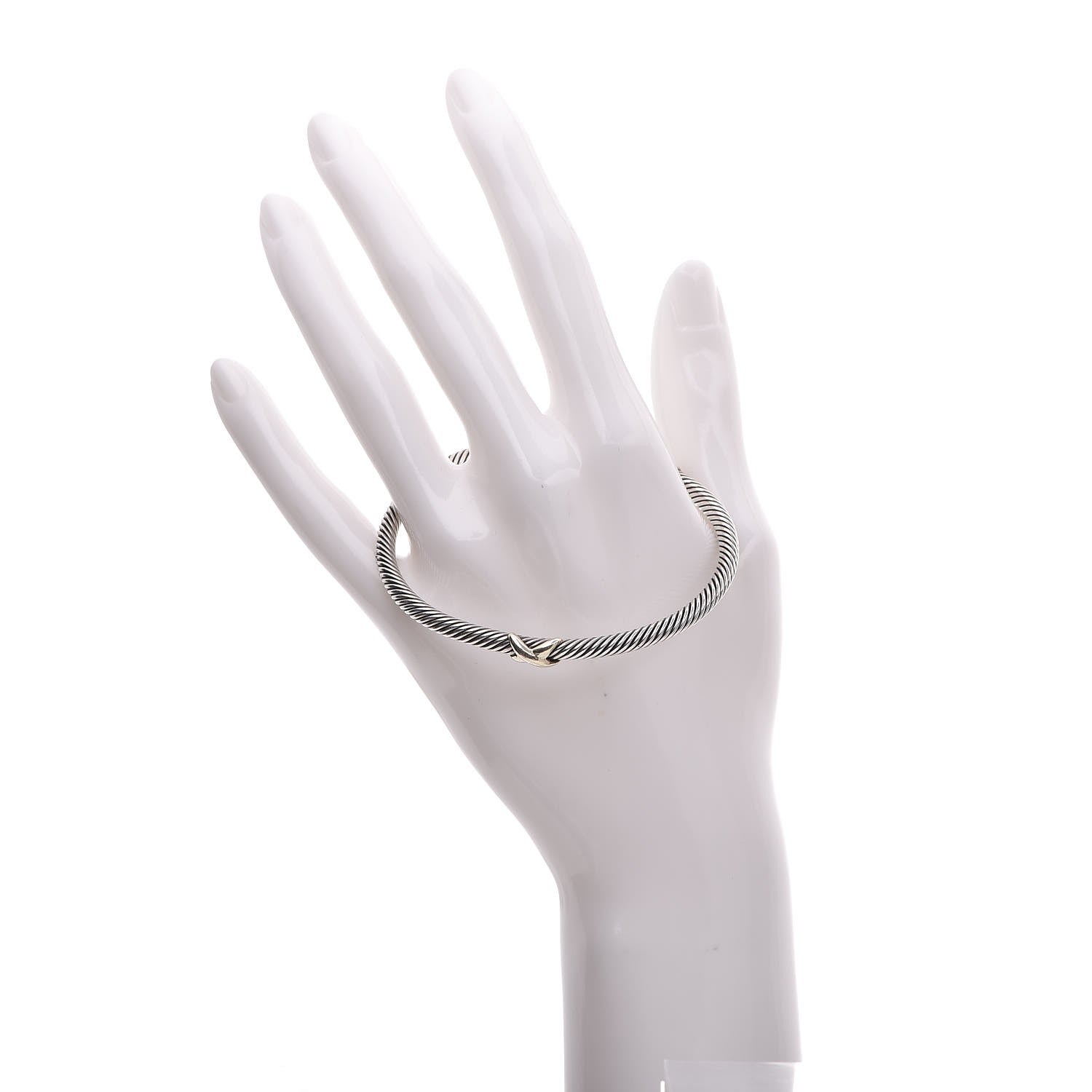 David Yurman Sterling Silver 18K Yellow Gold 4mm X Station Cable Bracelet 2 of 4