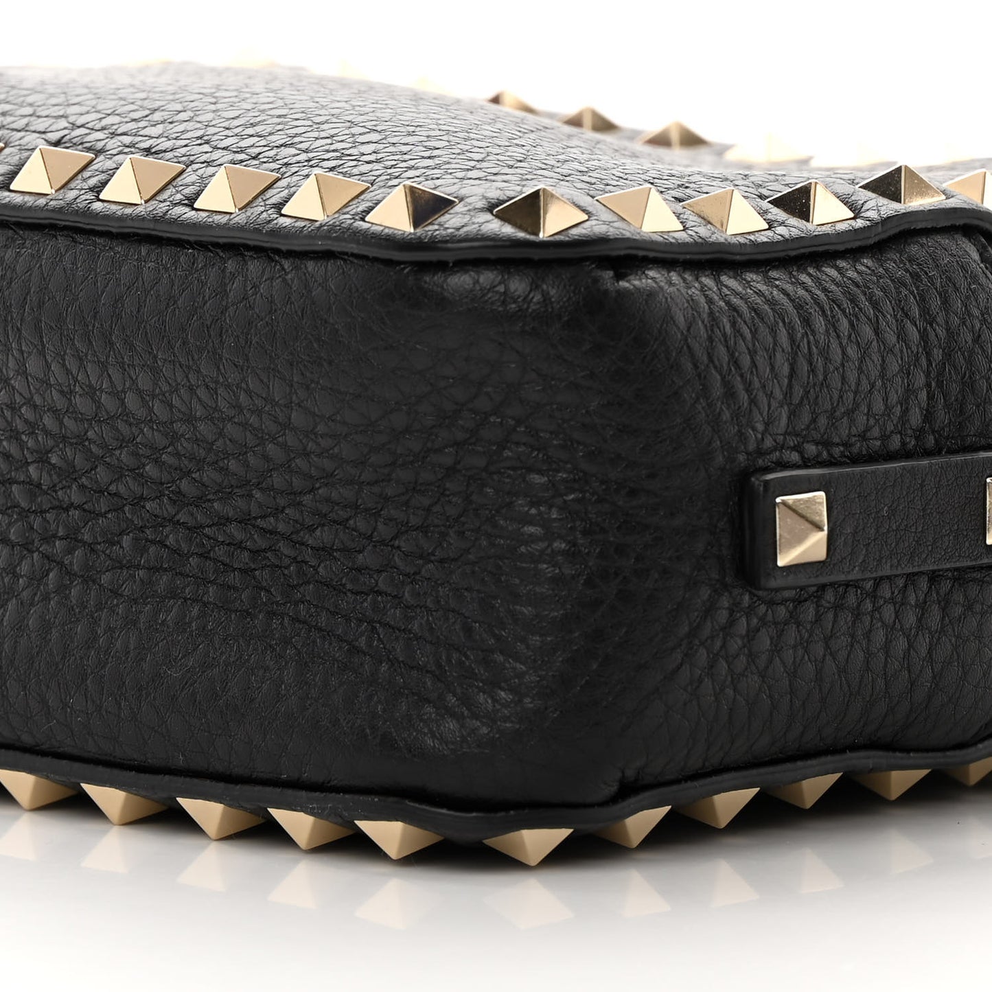 Pebbled Calfskin Rockstud Camera Crossbody Bag Black