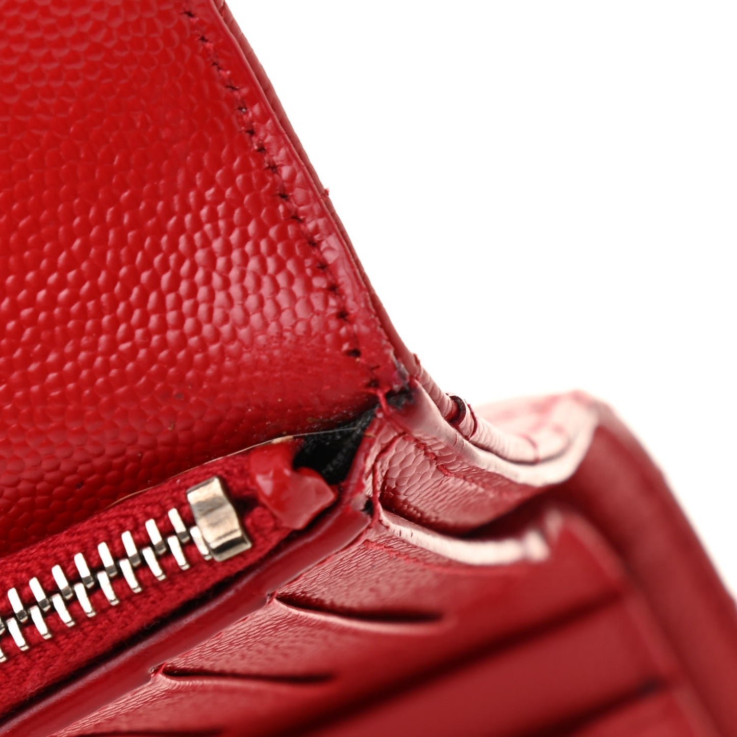 Grain De Poudre Matelasse Chevron Monogram Compact Tri Fold Wallet Red